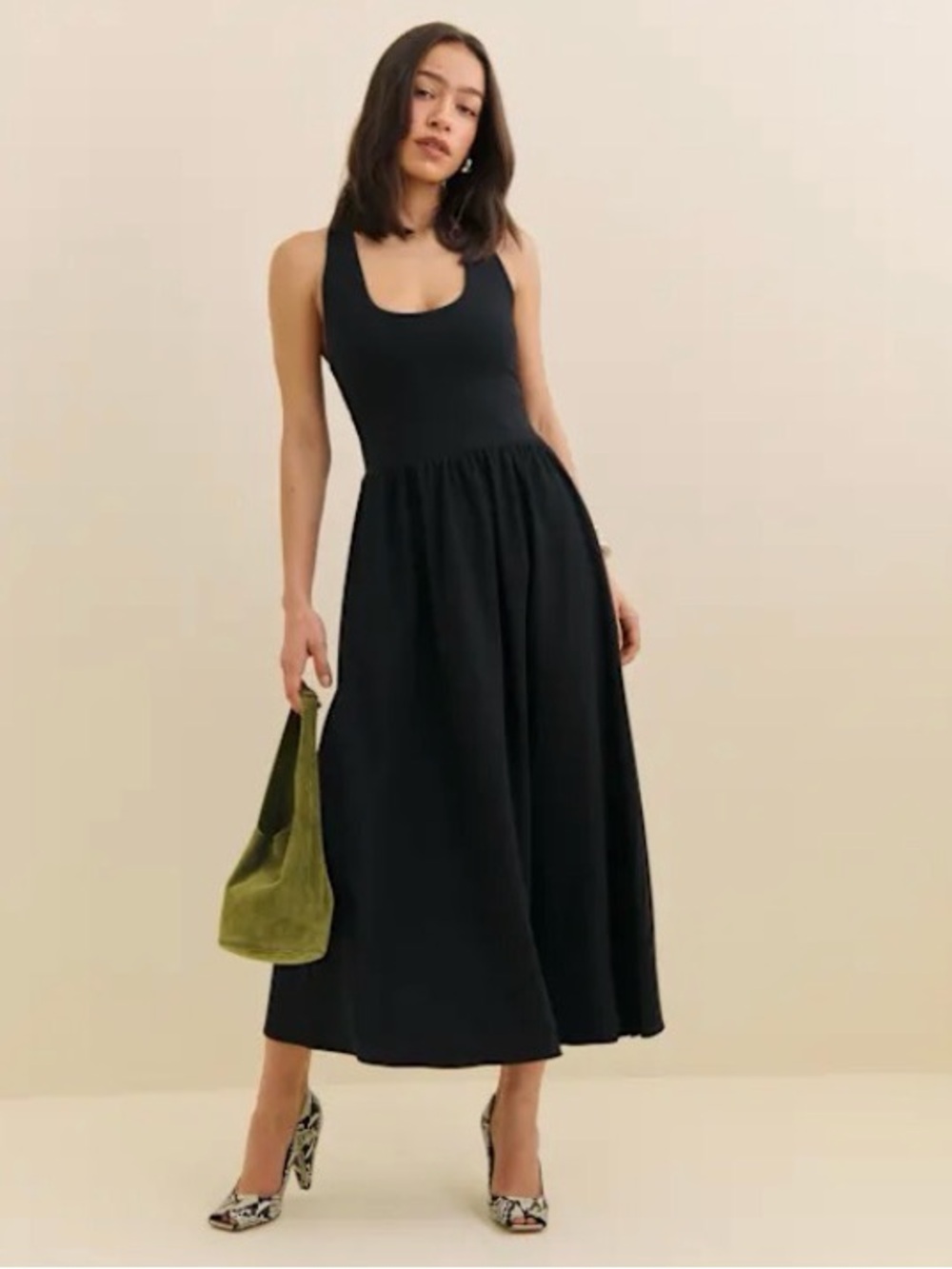 Reformation Walker Knit Dress - Black Scoop-Neck Midi